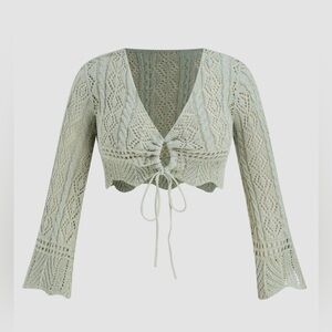 ‼️RARE‼️🎸CIDER🎸🔥NWT🔥Crochet Knit Tie Front Deep V Neck Sweater—S